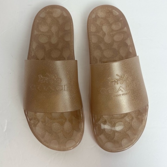 Coach Ulyssa Rubber Jelly Slide in Dark Gold Glitter with Logo Women’s Size 10 - Picture 5 of 11